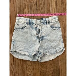 Pacsun Womens Shorts High Rise Rolled Denim Blue Button Fly Light Wash 26